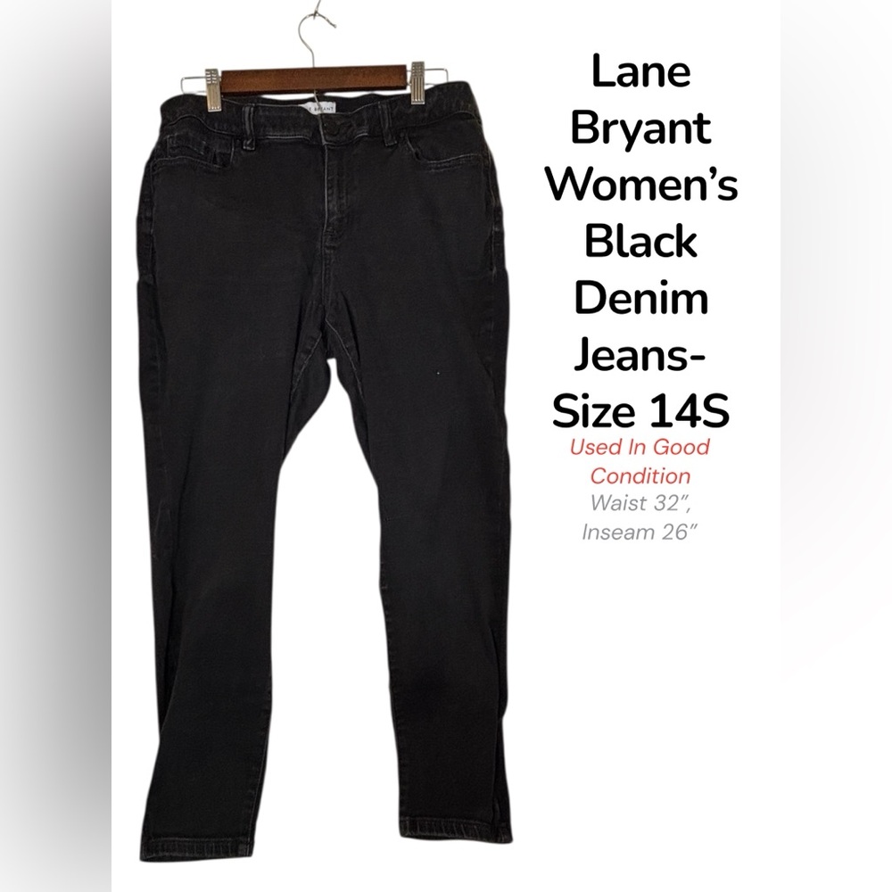 Lane Bryant Womenβs Black Straight-Leg Denim Jeans Size 14S
